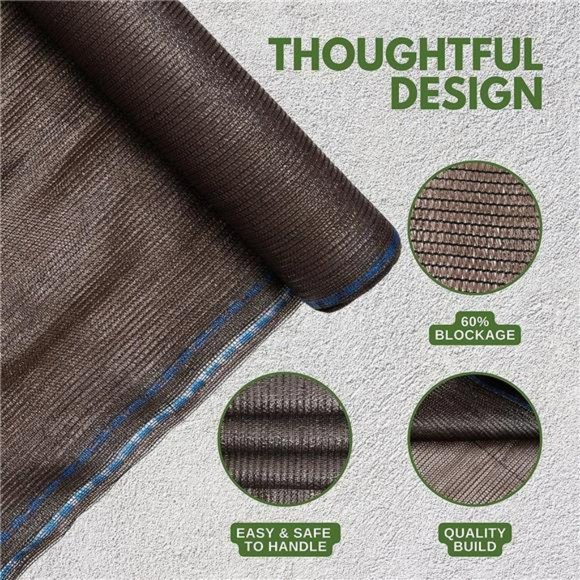 5'10" x 100 ft 60% Shade Cloth Roll, Greenhouse, Patio, Canopy (Brown) - Picture 4 of 6